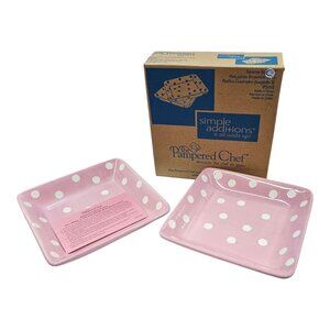 Pampered Chef Simple Additions 7.25" Pink Polka Dot Plates Help Whip Cancer NEW